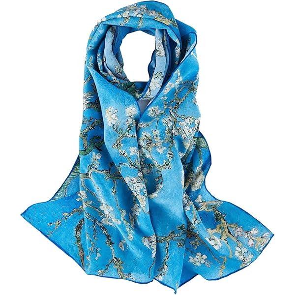 YangtzeStore Long Crepe Silk Scarf Classic Art Print (Almond